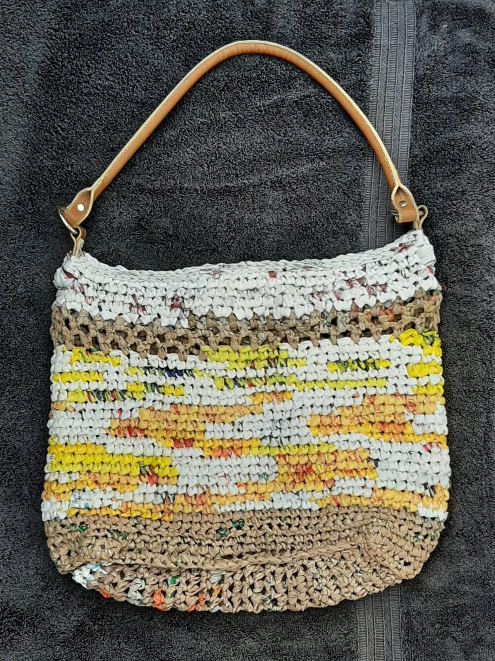 UNIQUE Handmade Upcycled Repurposed Grocery Plastic Bag Crochet Tote Bag 15x12x4